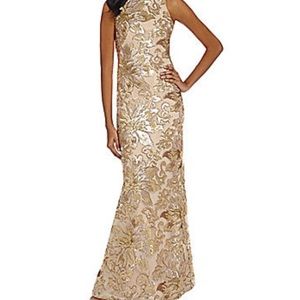 Badgley Mischka “Belle” Gold Floral Sequin Gown